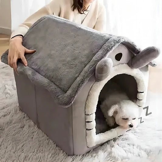 Soft Indoor Pet Bed Tent – Warm Dog House & Cat Bed with Removable Cushion, Perfect for Small to Large Pets