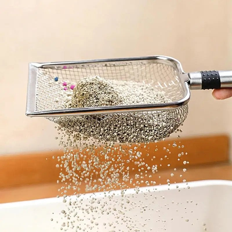 Stainless Steel Mesh Cat Litter Scoop – Durable Corner Shovel with Long Handle for Easy Pet Cleaning