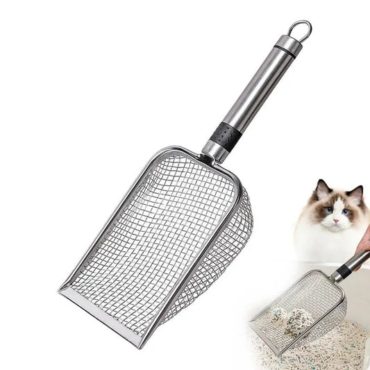 Stainless Steel Mesh Cat Litter Scoop – Durable Corner Shovel with Long Handle for Easy Pet Cleaning